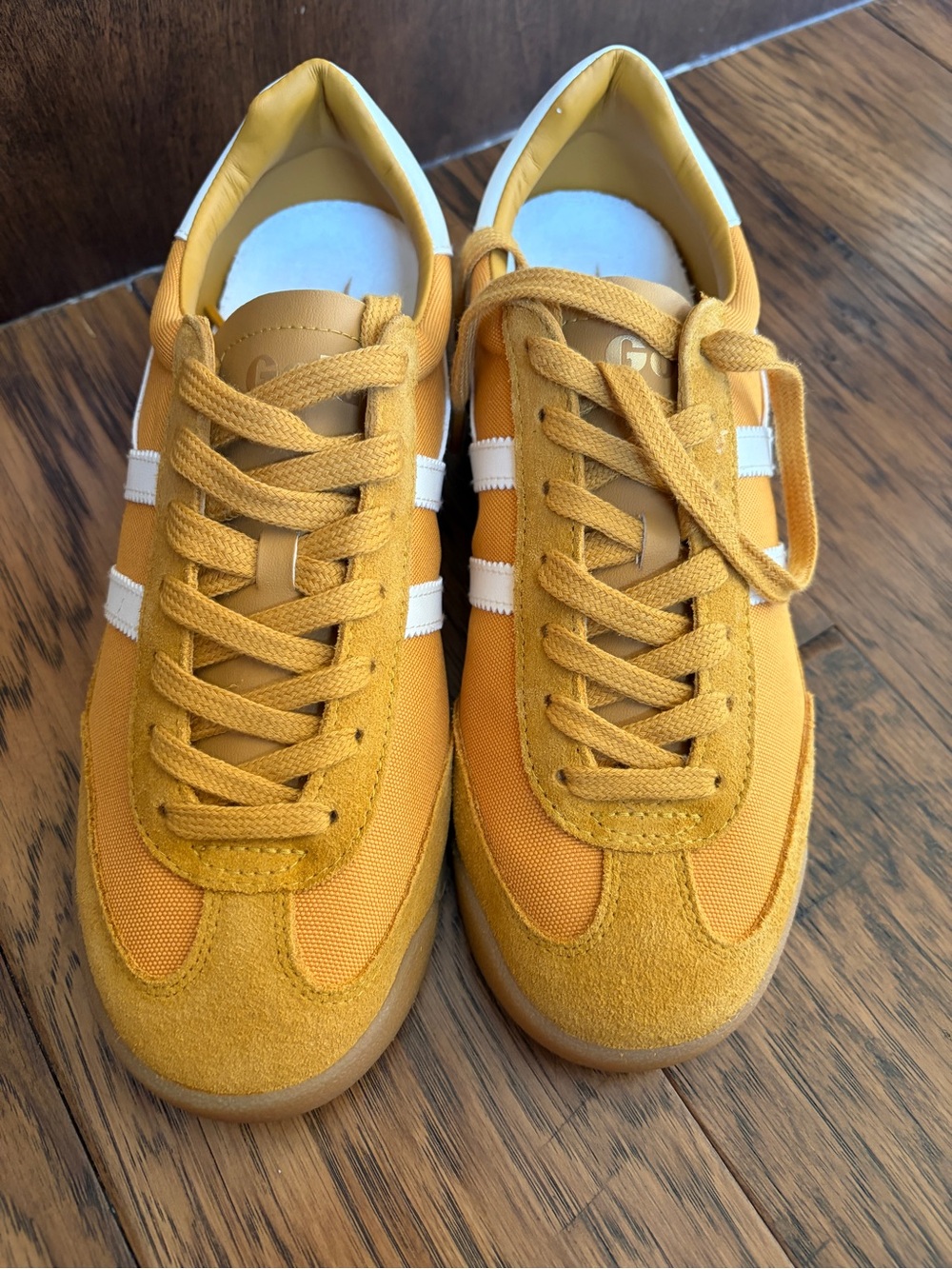 Gola Women's Mustard Yellow Low-Top Sneakers with White Stripes